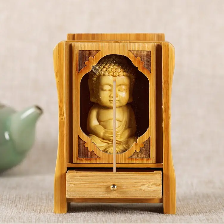 Buddhist Altar Small Wooden Shrine | Handcrafted Boxwood & Cypress Meditation Altar | Buddhive