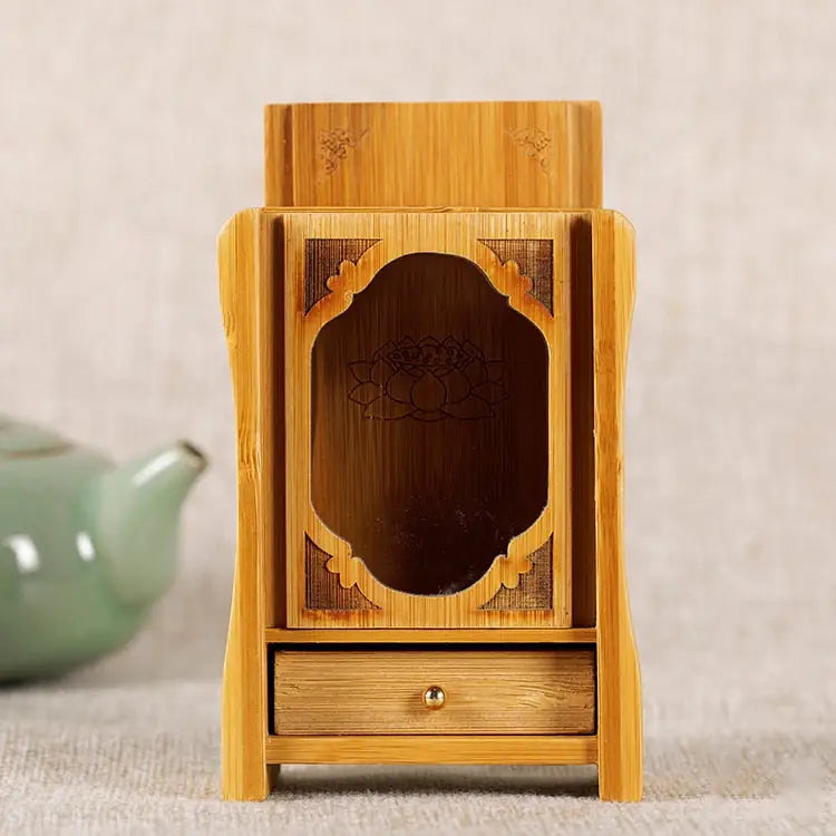 Buddhist Altar Small Wooden Shrine | Handcrafted Boxwood & Cypress Meditation Altar | Buddhive