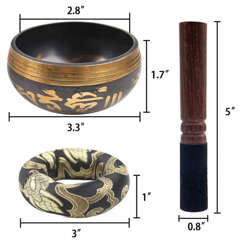 Tibetan Singing Bowl Small 3.1" Black & Gold - Hand Crafted Metal Bowl with Striker | Buddhive