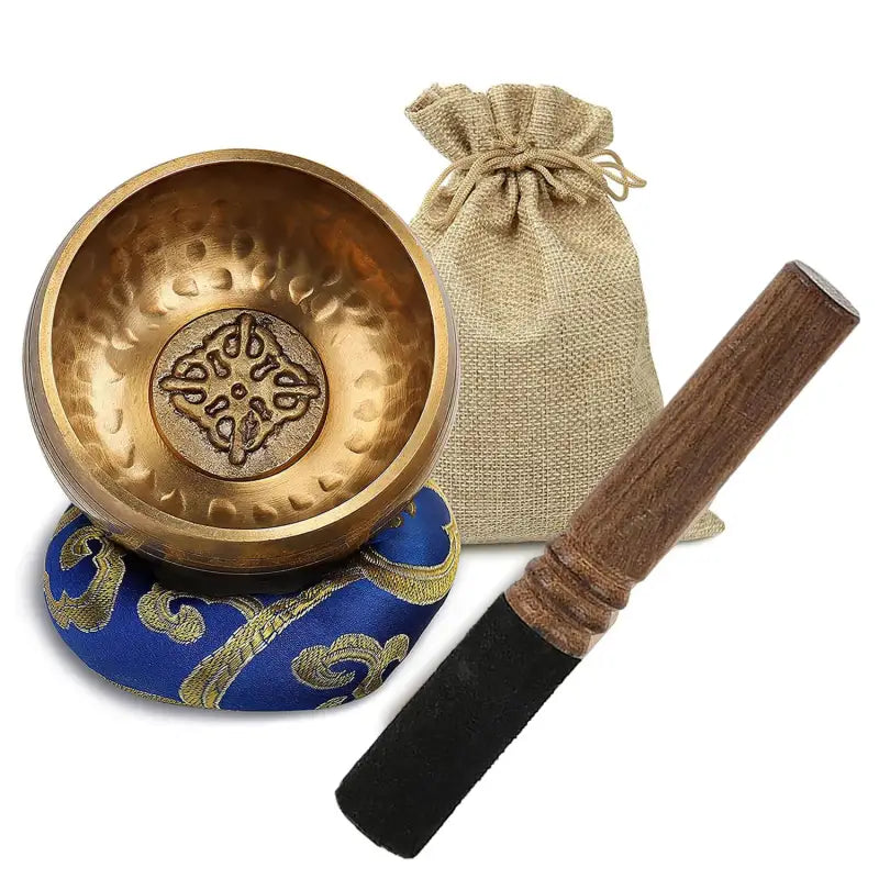 Tibetan Singing Bowl Small 3.1" Black & Gold - Hand Crafted Metal Bowl with Striker | Buddhive