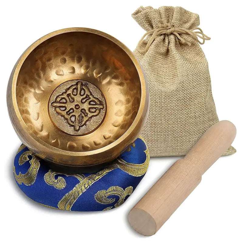 Tibetan Singing Bowl Small 3.1" Black & Gold - Hand Crafted Metal Bowl with Striker | Buddhive