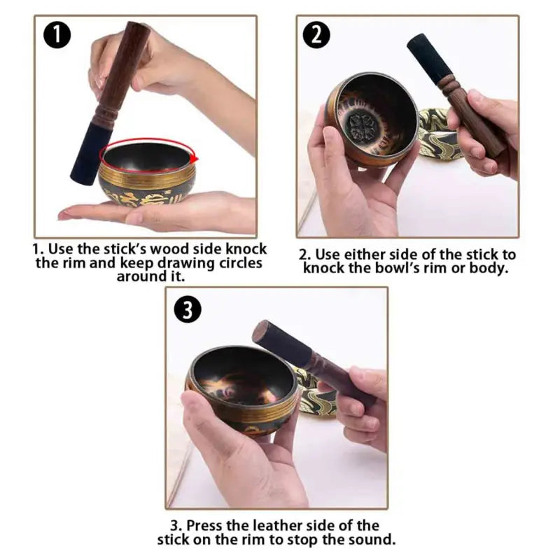 Tibetan Singing Bowl Small 3.1" Black & Gold - Hand Crafted Metal Bowl with Striker | Buddhive