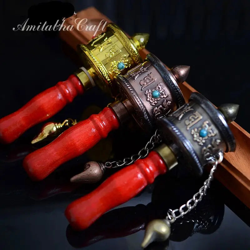 Tibetan Prayer Wheel Hand Held Copper Mini - Om Mani Padme Hum Mantra Spinning | Buddhive