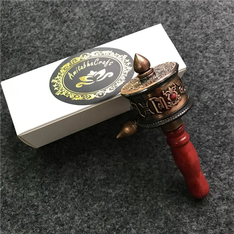 Tibetan Prayer Wheel Hand Held Copper Mini - Om Mani Padme Hum Mantra Spinning | Buddhive