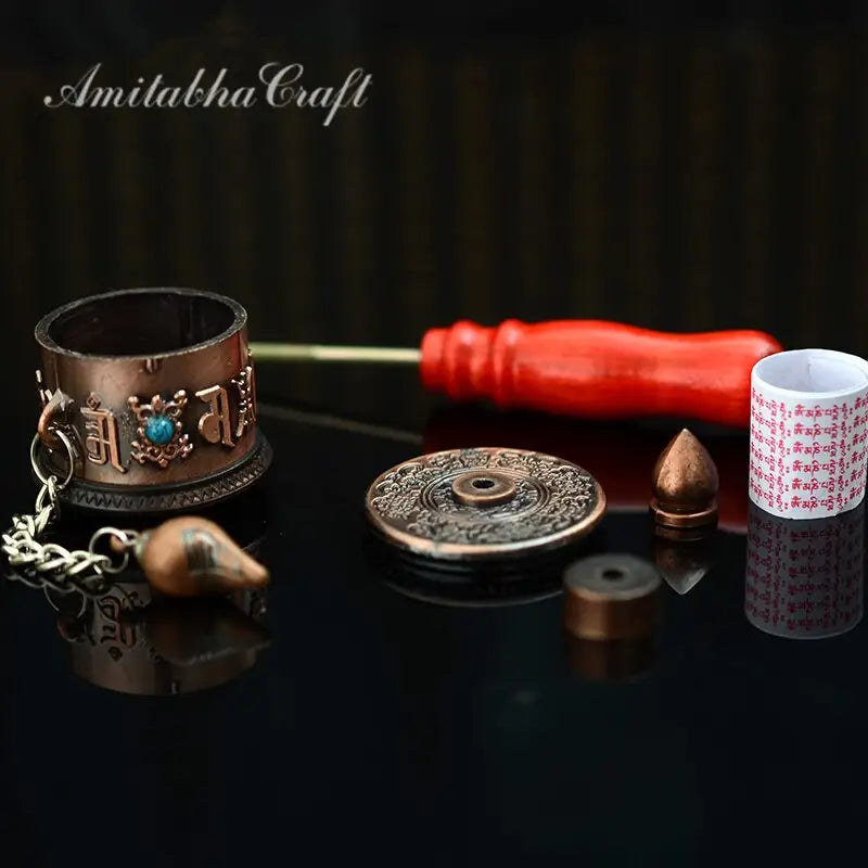 Tibetan Prayer Wheel Hand Held Copper Mini - Om Mani Padme Hum Mantra Spinning | Buddhive