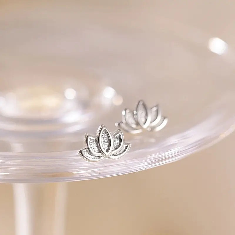Lotus Flower Earrings Small Dainty Buddhist Stud Earrings in Gold Silver Bronze | Buddhive