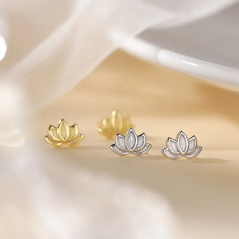 Lotus Flower Earrings Small Dainty Buddhist Stud Earrings in Gold Silver Bronze | Buddhive