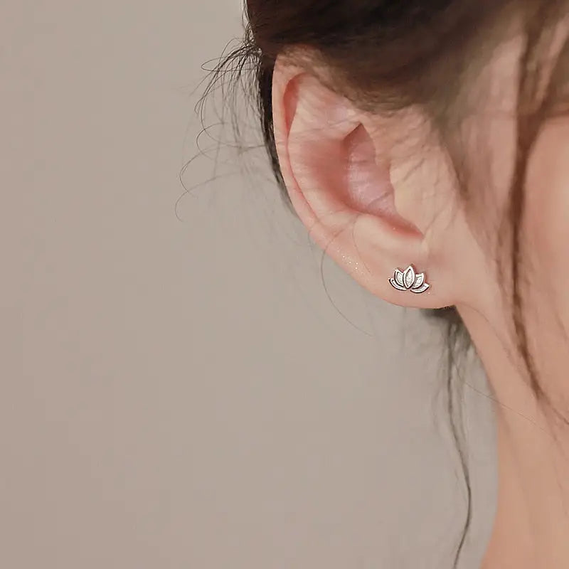 Lotus Flower Earrings Small Dainty Buddhist Stud Earrings in Gold Silver Bronze | Buddhive