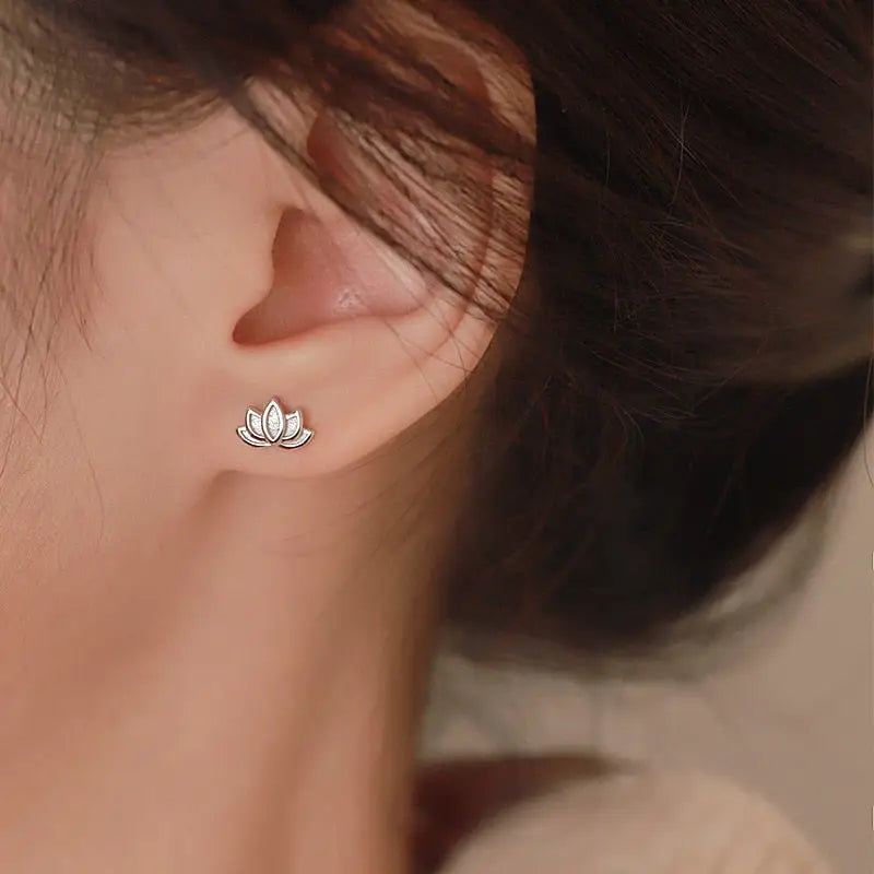 Lotus Flower Earrings Small Dainty Buddhist Stud Earrings in Gold Silver Bronze | Buddhive