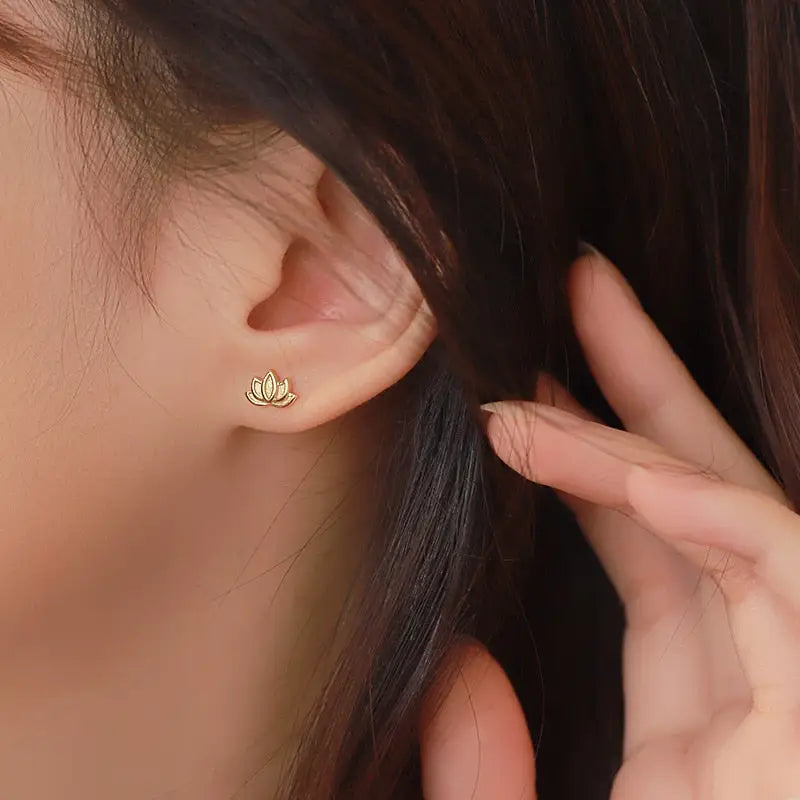 Lotus Flower Earrings Small Dainty Buddhist Stud Earrings in Gold Silver Bronze | Buddhive
