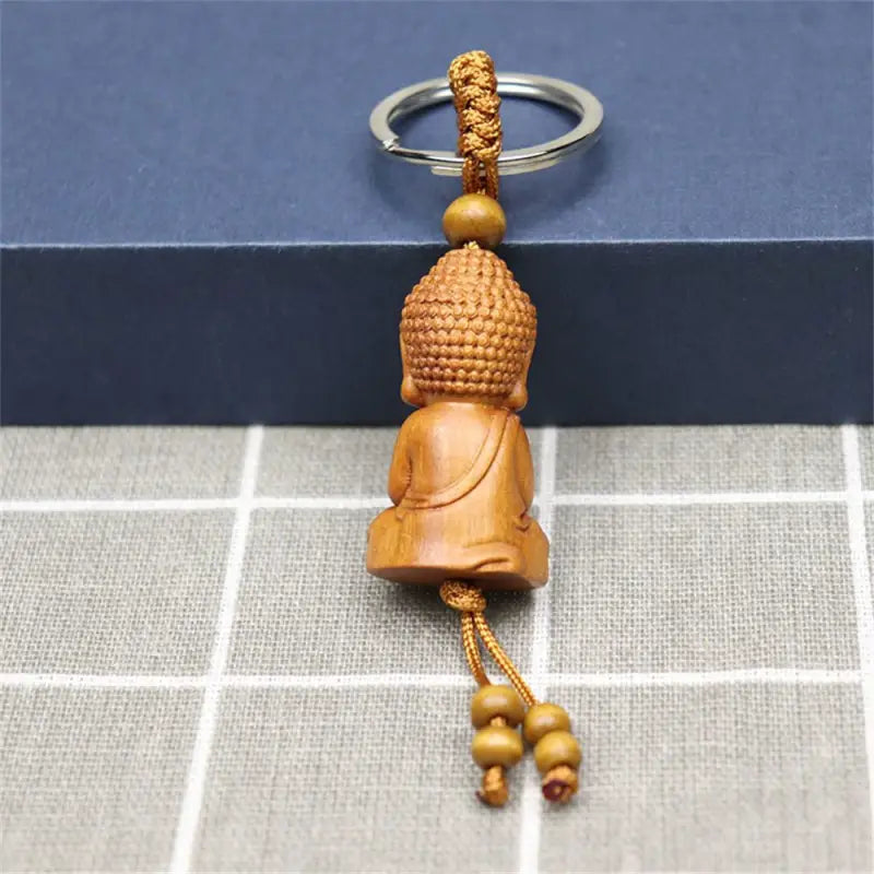 Buddha Keychain Wooden Small Buddhist Charm | Handcrafted Spiritual Accessory | Buddhive