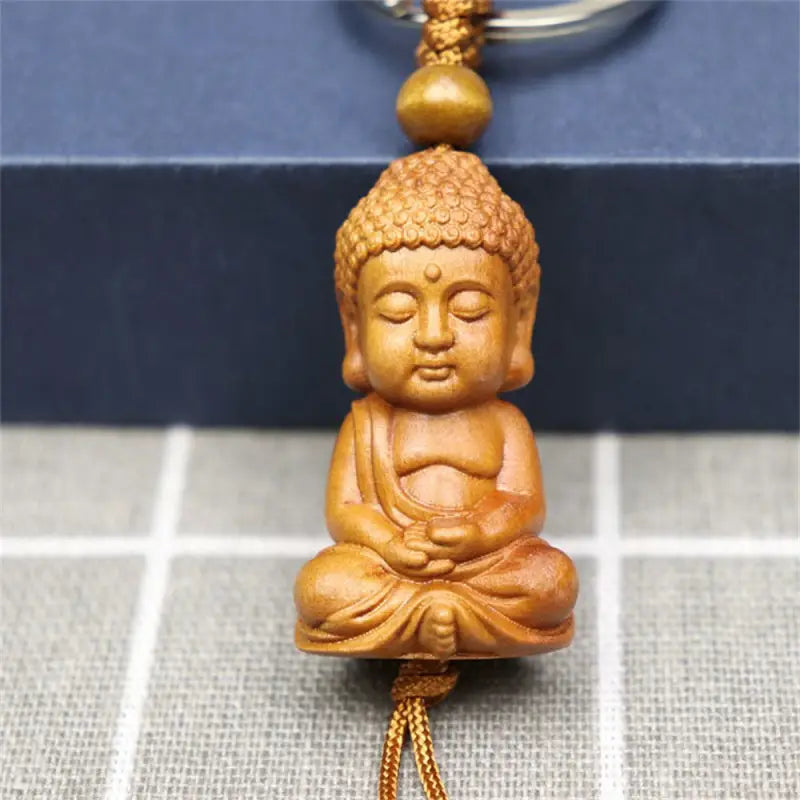 Buddha Keychain Wooden Small Buddhist Charm | Handcrafted Spiritual Accessory | Buddhive