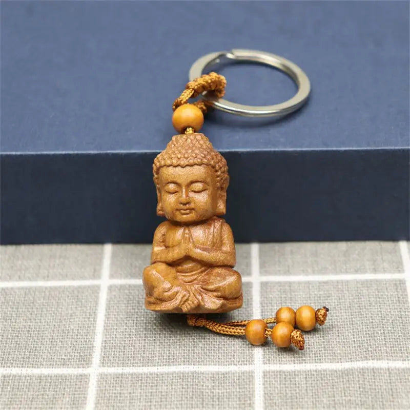 Buddha Keychain Wooden Small Buddhist Charm | Handcrafted Spiritual Accessory | Buddhive
