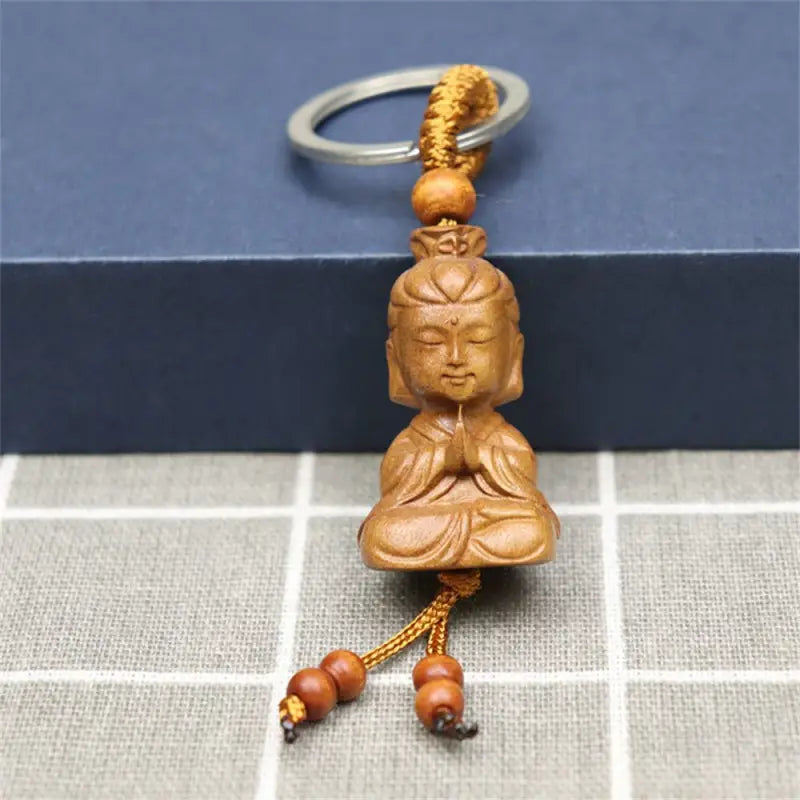 Buddha Keychain Wooden Small Buddhist Charm | Handcrafted Spiritual Accessory | Buddhive