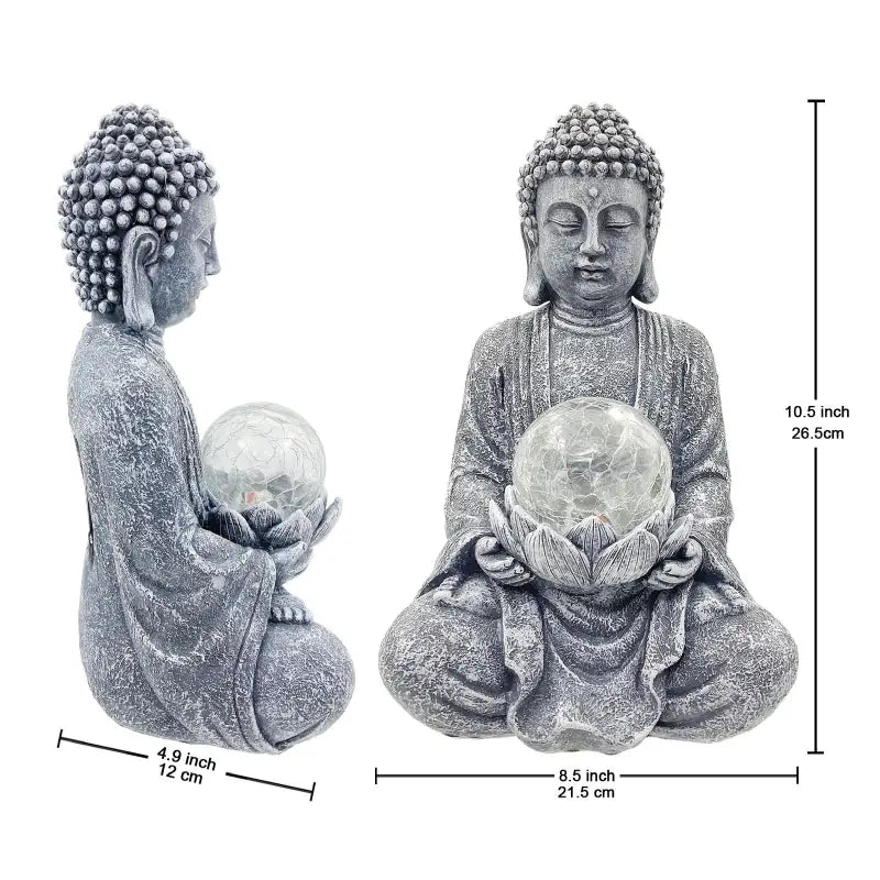 Solar Buddha Statue with Glass Orb - Garden Meditation Sculpture with Lotus Flower | Buddhive