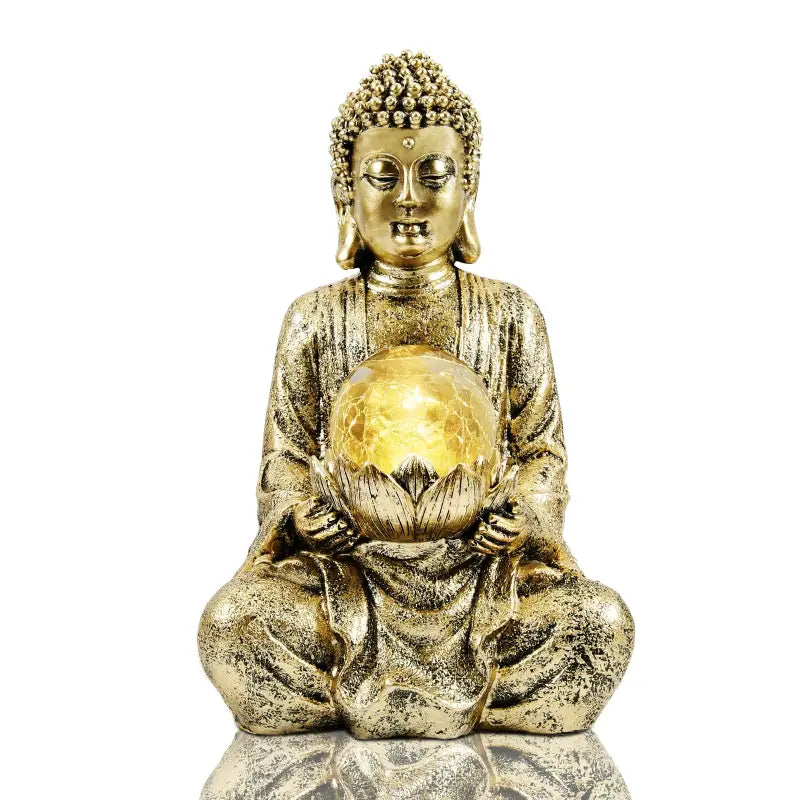 Solar Buddha Statue with Glass Orb - Garden Meditation Sculpture with Lotus Flower | Buddhive