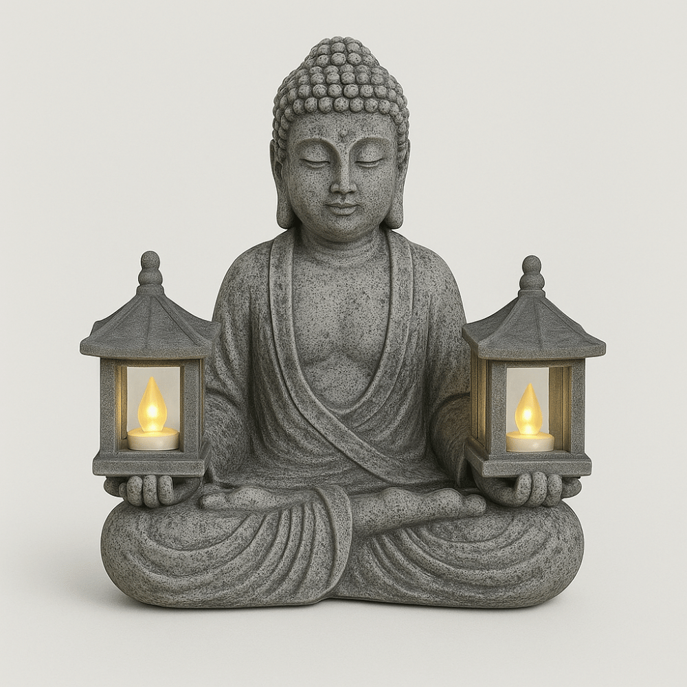 Solar Buddha Statue Garden Outdoor Resin Zen Decor with LED Light 9" | Buddhive