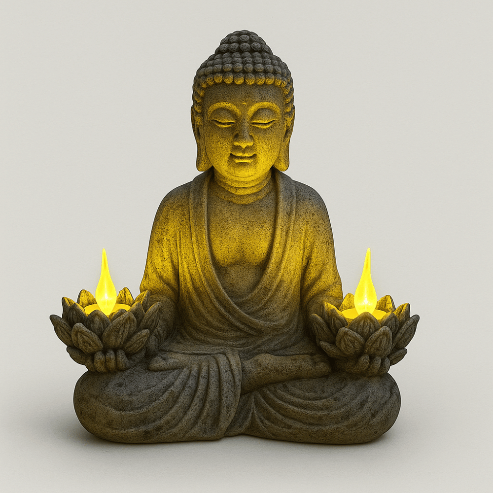 Solar Buddha Statue Garden Outdoor Resin Zen Decor with LED Light 9" | Buddhive