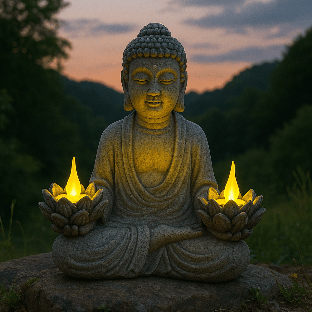 Solar Buddha Statue Garden Outdoor Resin Zen Decor with LED Light 9" | Buddhive
