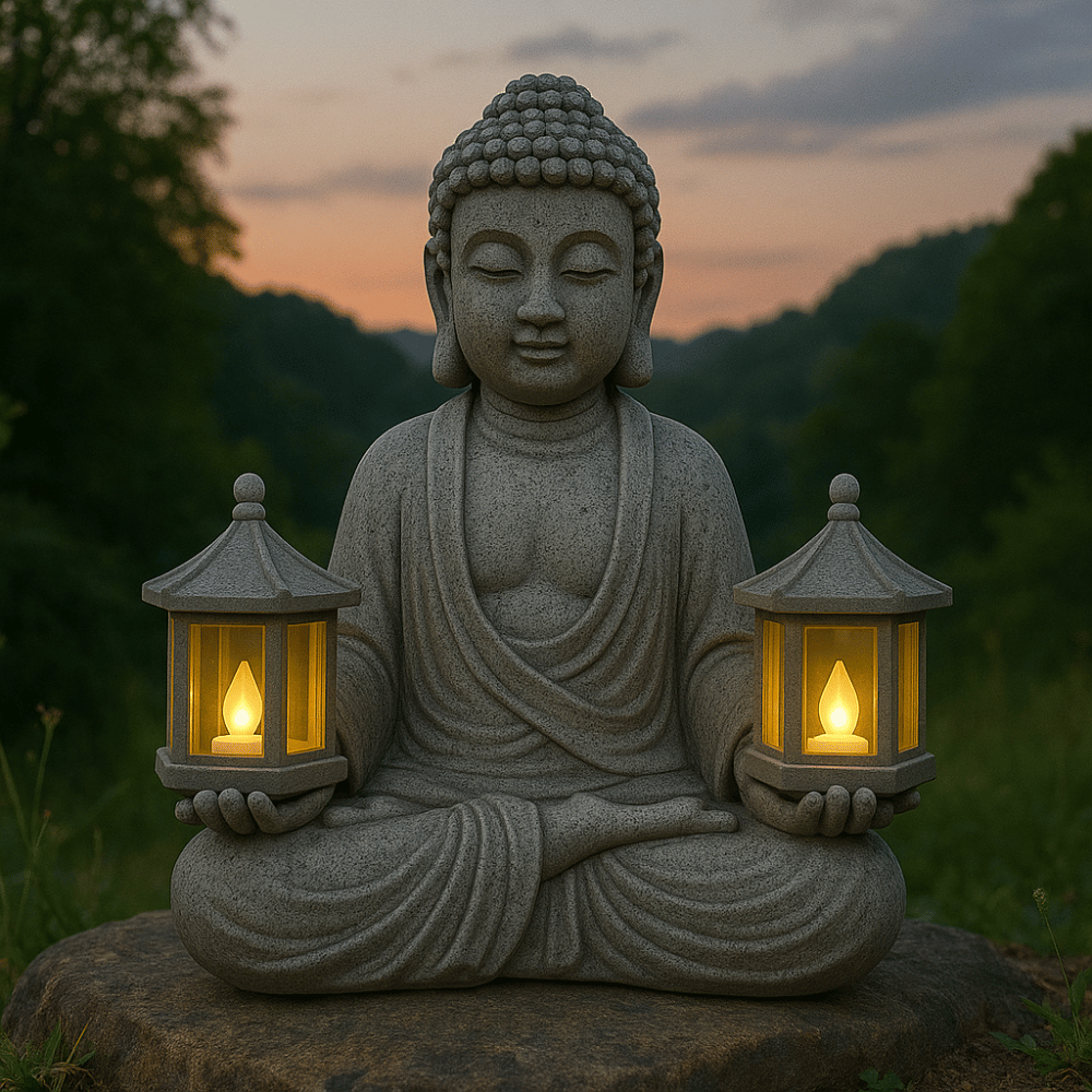 Solar Buddha Statue Garden Outdoor Resin Zen Decor with LED Light 9" | Buddhive