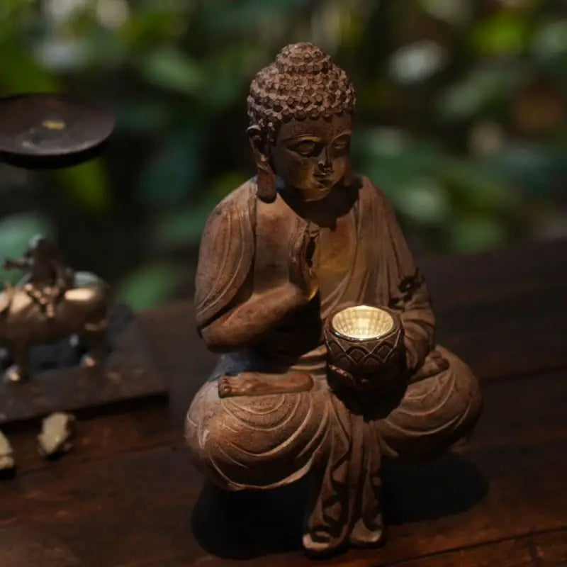 Solar Buddha Statue for Outdoor Garden - LED Light Resin 10.6" Zen Decor | Buddhive