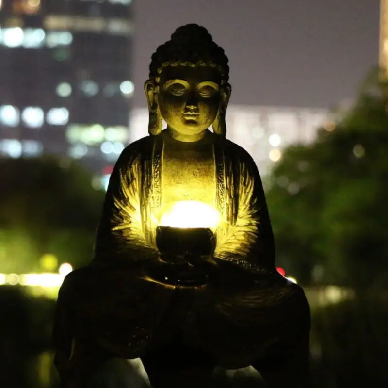 Solar Buddha Statue for Outdoor Garden - LED Light Resin 10.6" Zen Decor | Buddhive