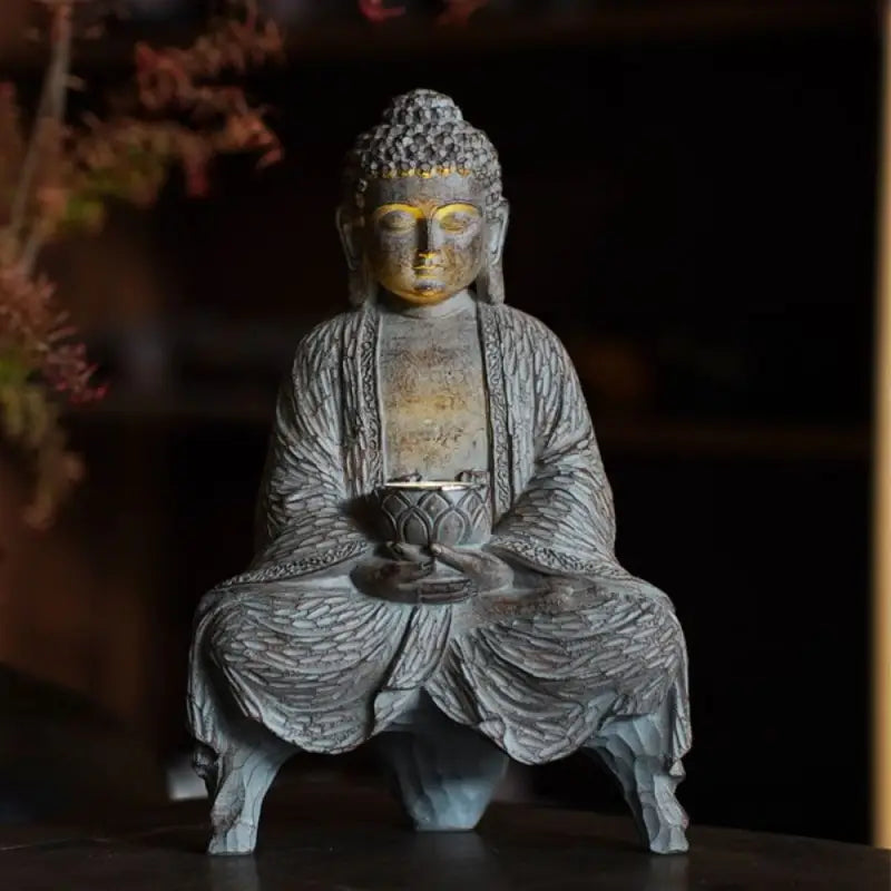 Solar Buddha Statue for Outdoor Garden - LED Light Resin 10.6" Zen Decor | Buddhive