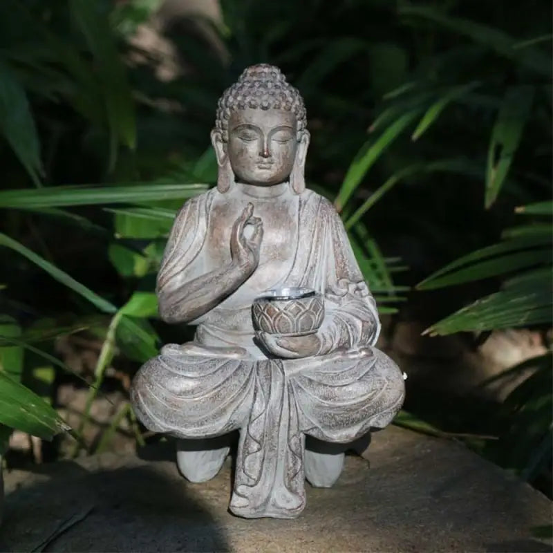 Solar Buddha Statue for Outdoor Garden - LED Light Resin 10.6" Zen Decor | Buddhive