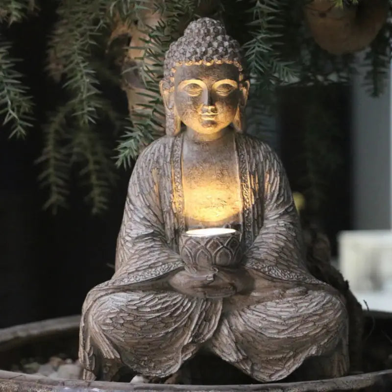 Solar Buddha Statue for Outdoor Garden - LED Light Resin 10.6" Zen Decor | Buddhive
