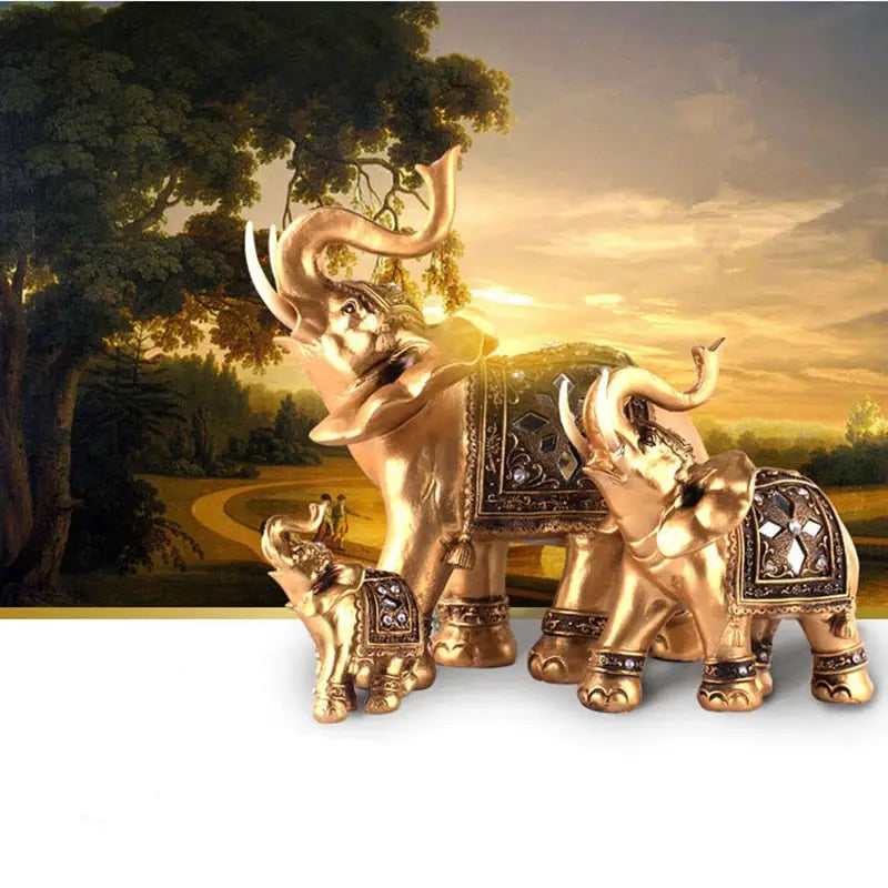 Golden Elephant Statue Feng Shui Decor - Asian Resin Figurine for Wisdom & Strength | Buddhive