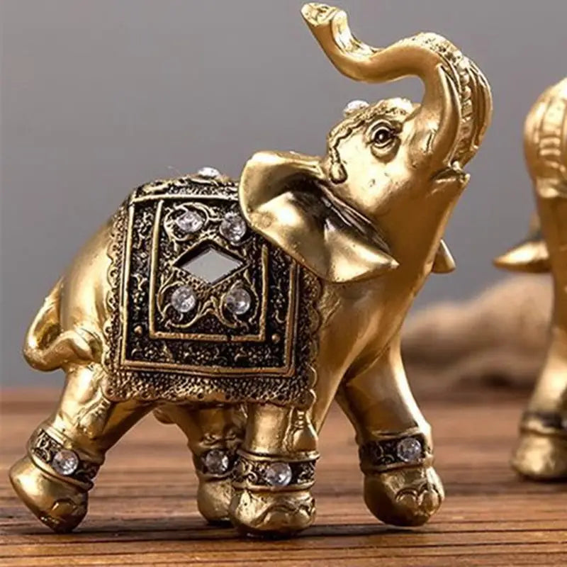 Golden Elephant Statue Feng Shui Decor - Asian Resin Figurine for Wisdom & Strength | Buddhive