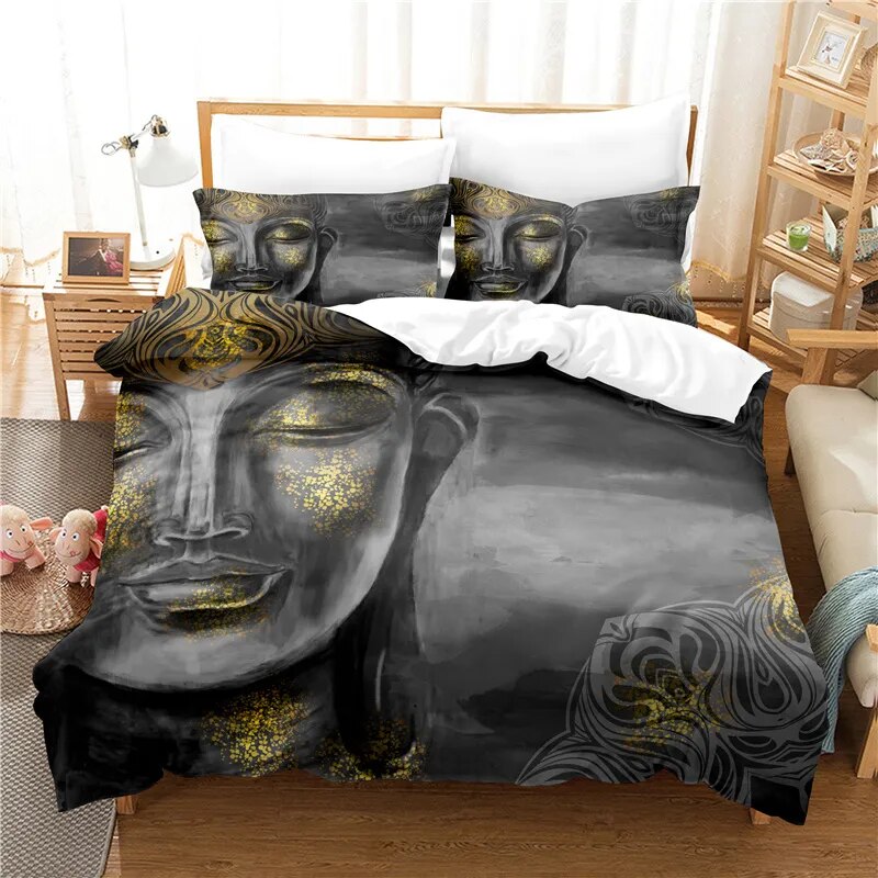 Black and Gold Buddha Duvet Cover