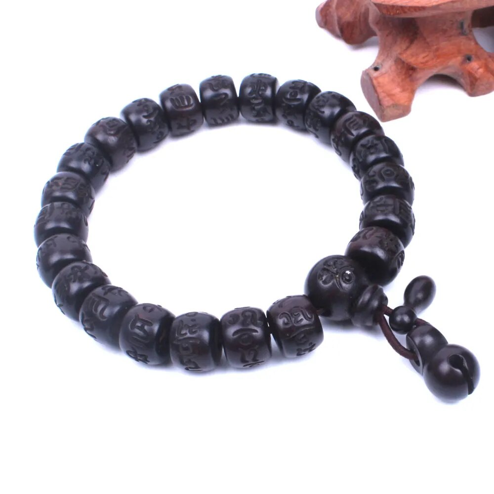 Engraved Wooden Bead Mala Bracelet