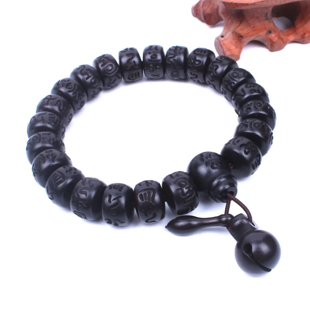 Engraved Wooden Bead Mala Bracelet