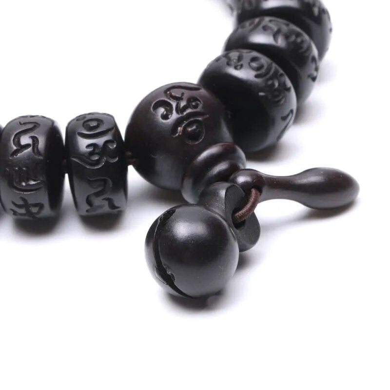 Engraved Wooden Bead Mala Bracelet