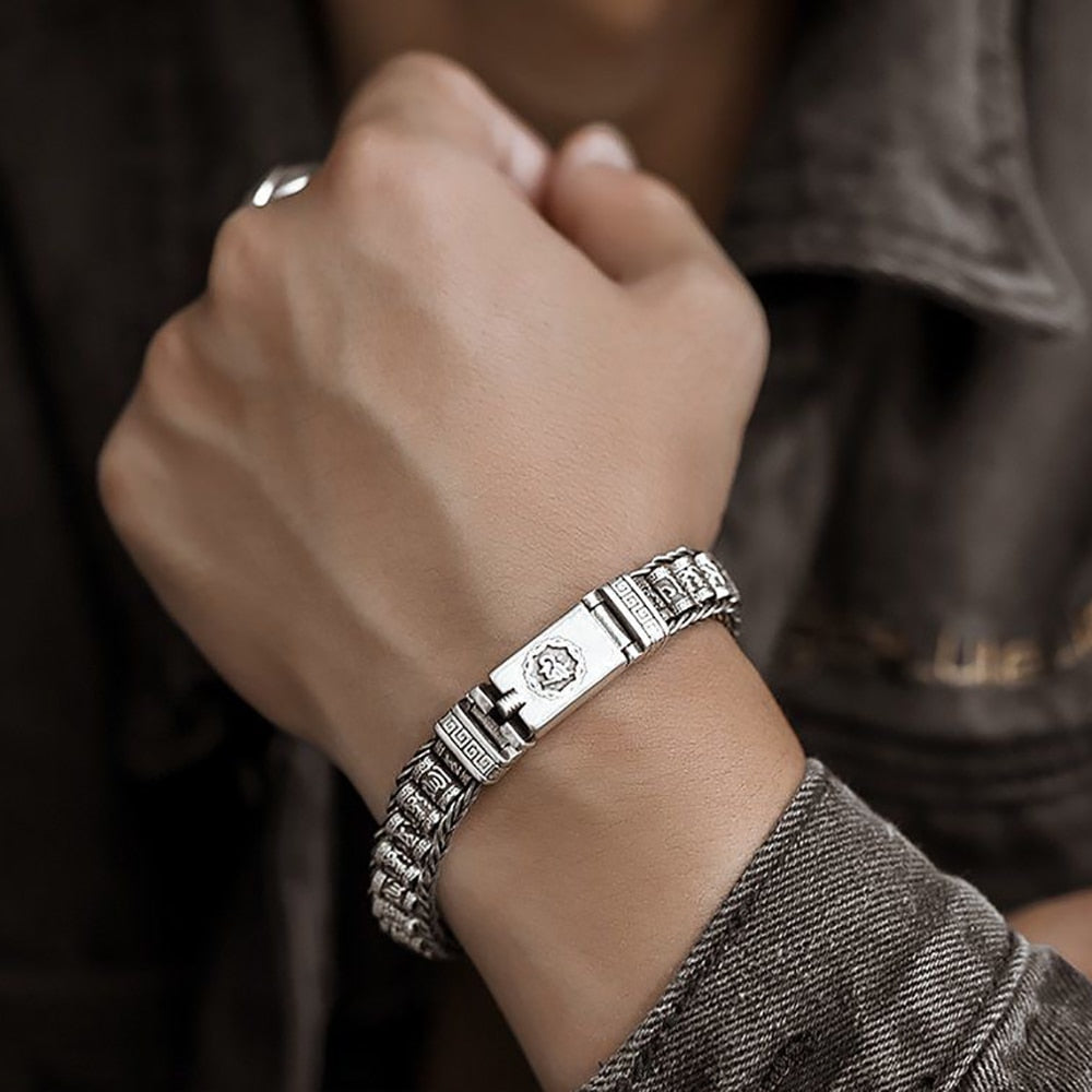Buddhist Mantra Silver Bracelet