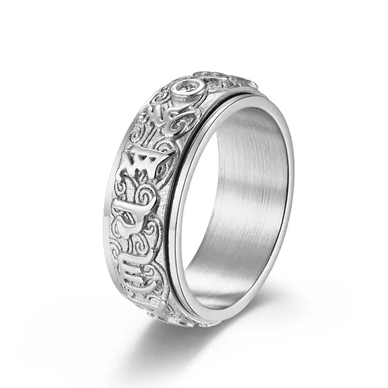 Silver Buddhist Mantra Ring
