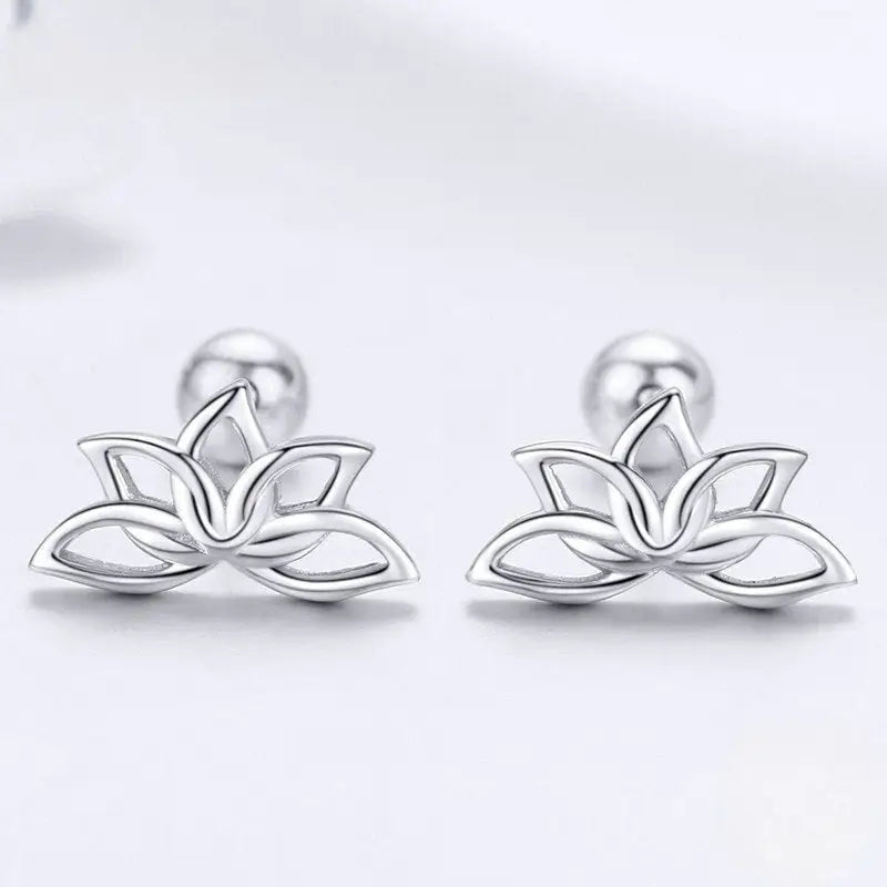 Silver Lotus Flower Earrings