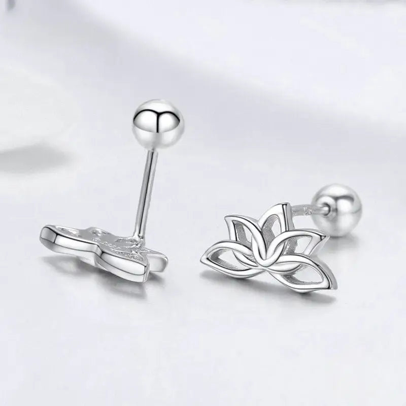 Silver Lotus Flower Earrings