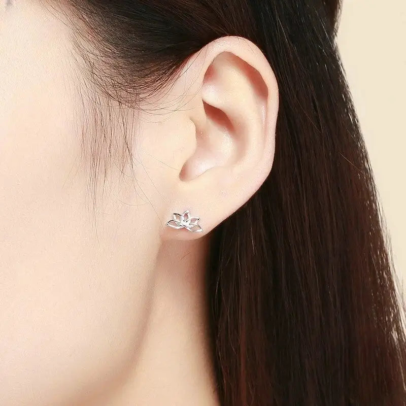 Silver Lotus Flower Earrings
