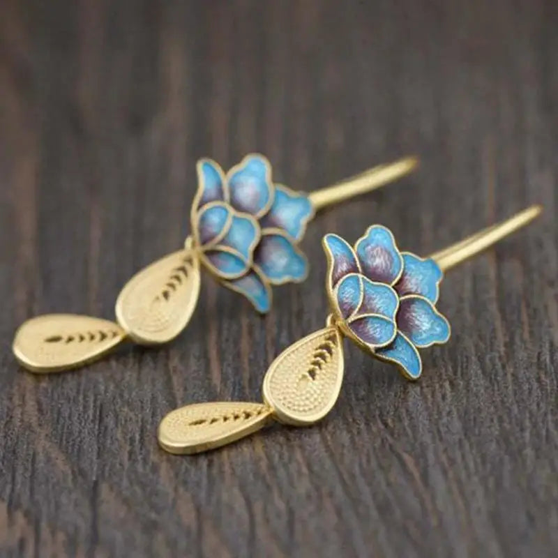Blue Lotus Flower Earrings