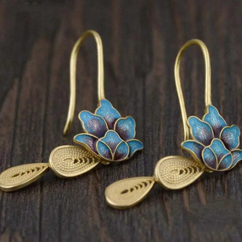 Blue Lotus Flower Earrings