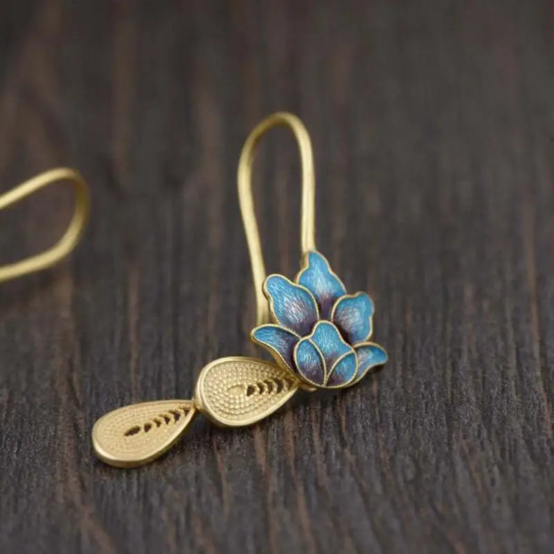Blue Lotus Flower Earrings