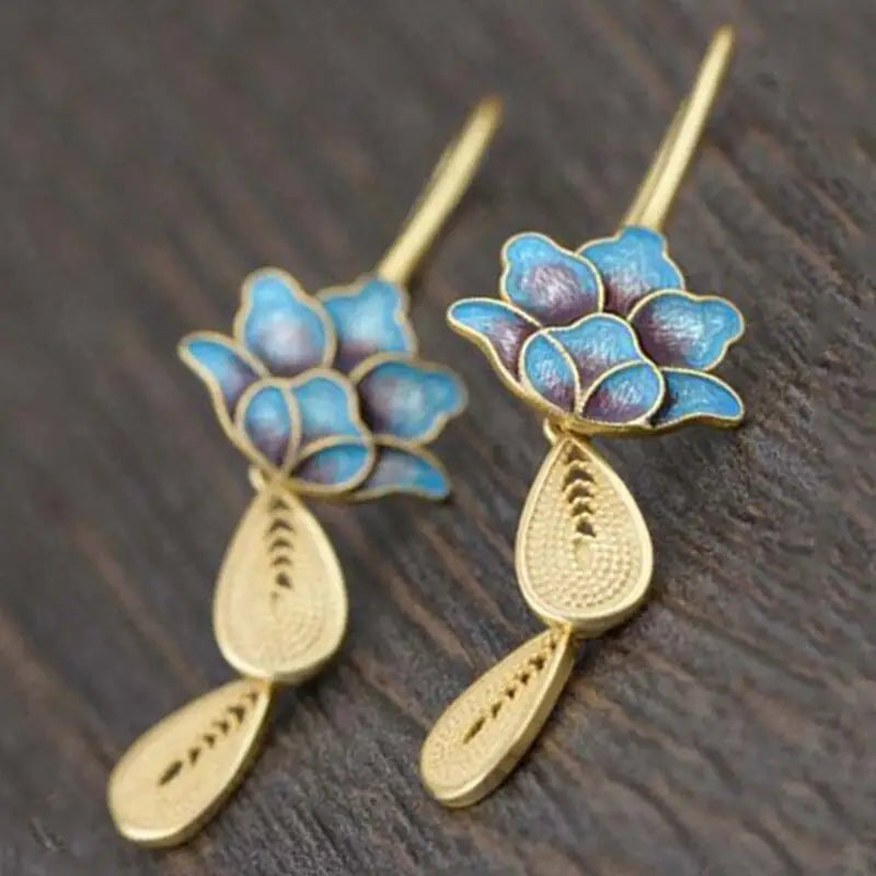 Blue Lotus Flower Earrings