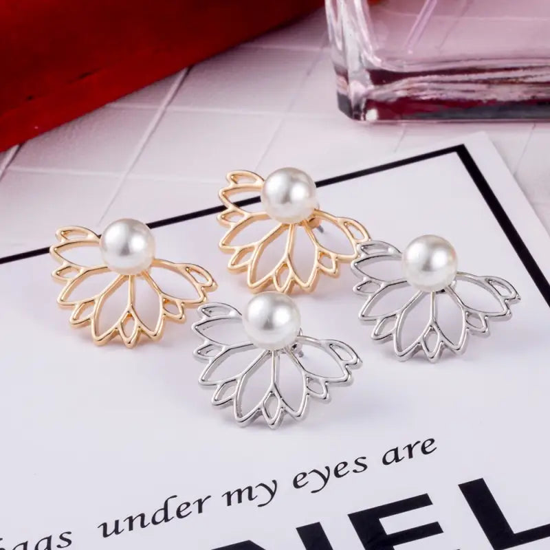 Pearl Lotus Flower Earrings