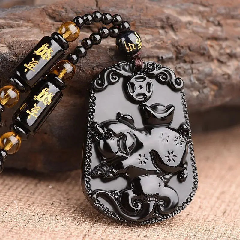 Avalokitesvara Obsidian Buddha Necklace