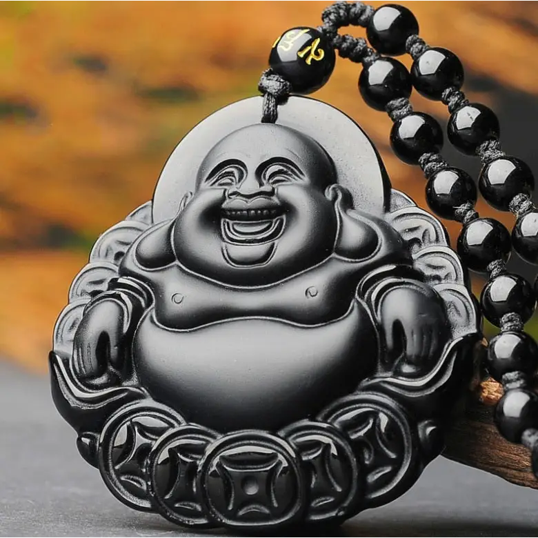 Laughing Buddha Black Necklace