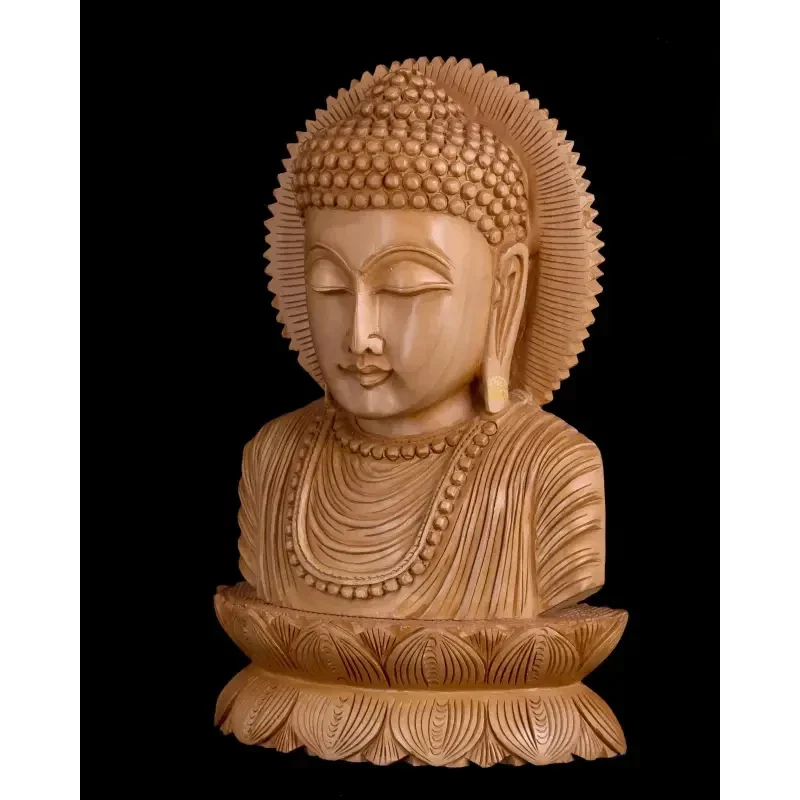 Wooden 26cm Buddha Bust Statue