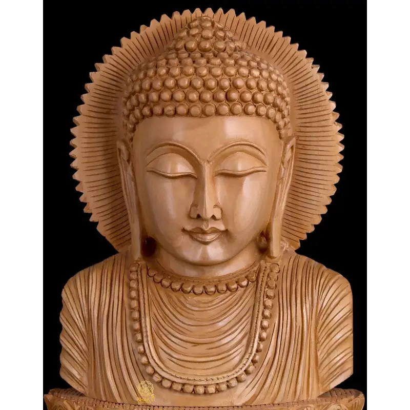 Wooden 26cm Buddha Bust Statue