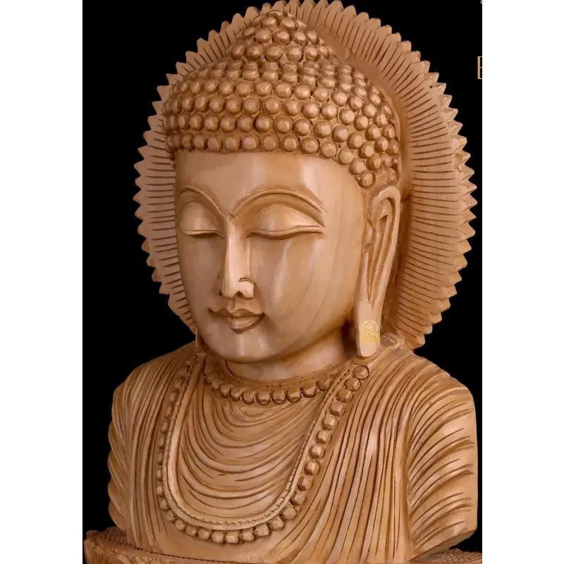 Wooden 26cm Buddha Bust Statue